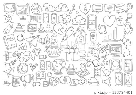 Business Related Doodle vector set. Drawing sketch illustration hand drawn line eps10 133754401