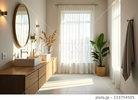 the interior of the bedroom in the style of the wood 133754505