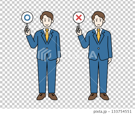 A man in a suit answering a question Full-body illustration of a company employee A man in a suit answering a question Full-body illustration of a company employee 133754551