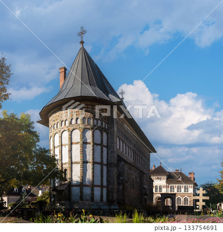 Close-up view Princely Church Piatra Neamt medieval Moldavian architecture 133754691