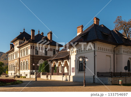 Traditional Romanian building architecture Princely Court Piatra Neamt clear sky 133754697
