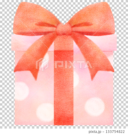 Pink present with red ribbon 133754822