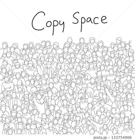 people cheering in a stadium with copy space illustration vector hand drawn with black lines 133754906