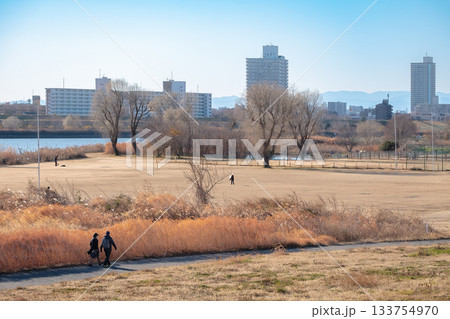 冬の荒川河川敷 133754970
