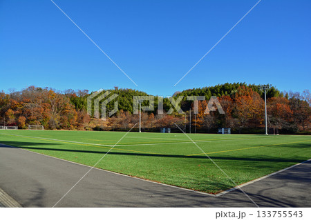 サッカー練習場と紅葉 133755543