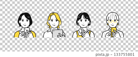 一套簡單的圖標,描繪的是中年女性操作智慧型手機和平板電腦等電子設備的場景。 一套簡單的圖標,描繪的是中年女性操作智慧型手機和平板電腦等電子設備的場景。 133755801