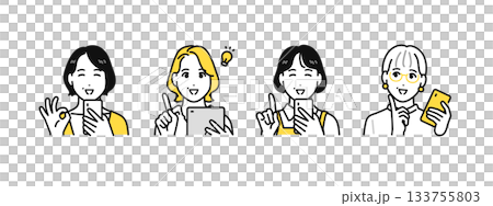 A simple icon set of middle-aged women who are happy to look at digital devices such as smartphones and tablets A simple icon set of middle-aged women who are happy to look at digital devices such as smartphones and tablets 133755803