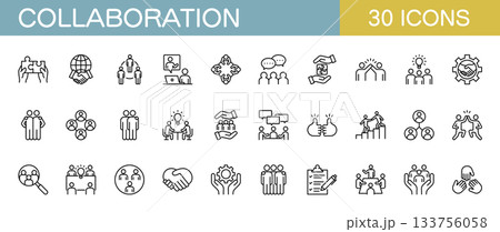 コラボレーション・ビジネスに関するラインアイコンセット 133756058