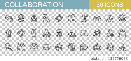 コラボレーション・ビジネスに関するラインアイコンセット 133756058