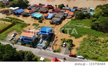 Aerial view of Nong Khai city and Mekong River, Thailand 133756484