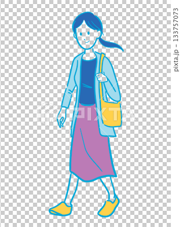 一位年輕女子背著單肩包的插圖 133757073