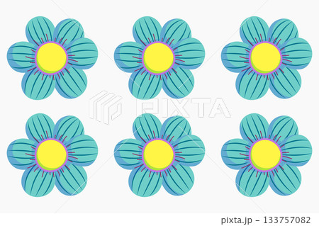 Cheerful Turquoise and Yellow Flowers Repeat Pattern on White Background 133757082