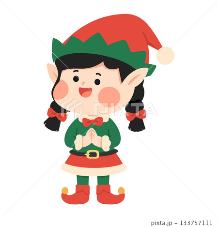 Cute Christmas Elf Cartoon Illustration 133757111