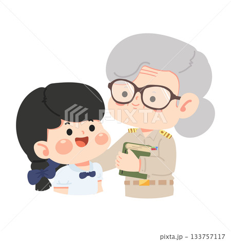 Illustration of Teacher with Student Holding Book Illustration of Teacher with Student Holding Book 133757117