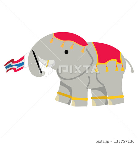 Cartoon Elephant with Thai Flag Illustration Cartoon Elephant with Thai Flag Illustration 133757136