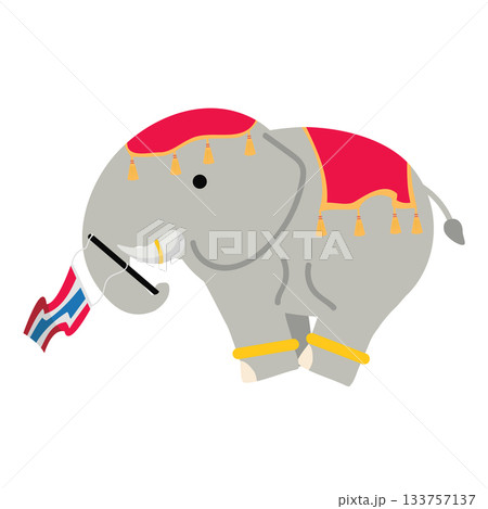 Illustration of Decorated Elephant Holding Thailand Flag Illustration of Decorated Elephant Holding Thailand Flag 133757137