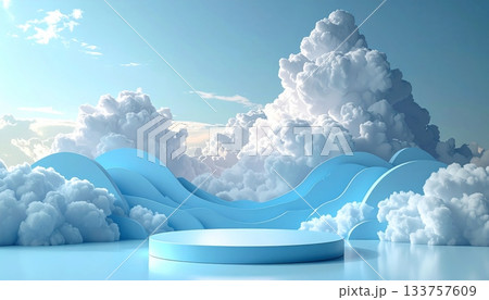 Antarctica landscape of a white iceberg in the blue ocean under a sunny sky with clouds 133757609