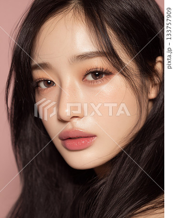 潤いと輝きのある肌を持つ女性のポートレート 133757909