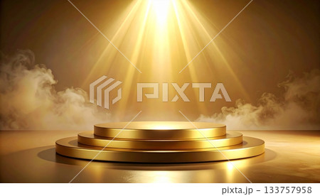 3D render of a glittering golden hotel service bell symbol on black 133757958