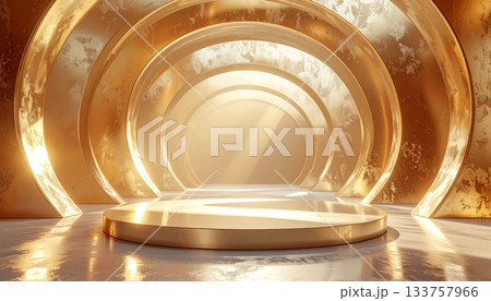 Golden diamond ring in a white glass box abstract isolated 133757966