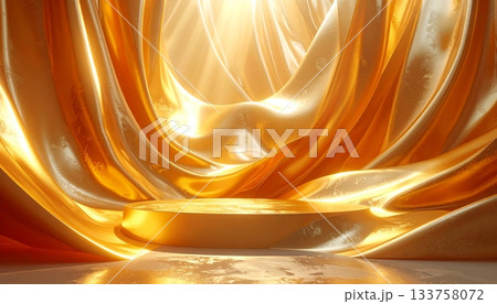 Abstract flowing golden silk wave pattern with soft texture and smooth light lines 133758072