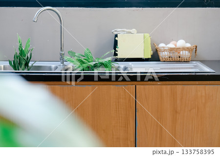 Interior of modern kitchen with sink Interior of modern kitchen with sink 133758395