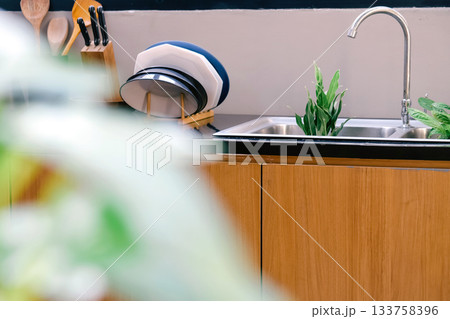 Interior of modern kitchen with sink Interior of modern kitchen with sink 133758396