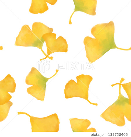イチョウ 水彩シームレスパターン 背景素材 秋の葉 紅葉 イラスト デザイン素材 133758406