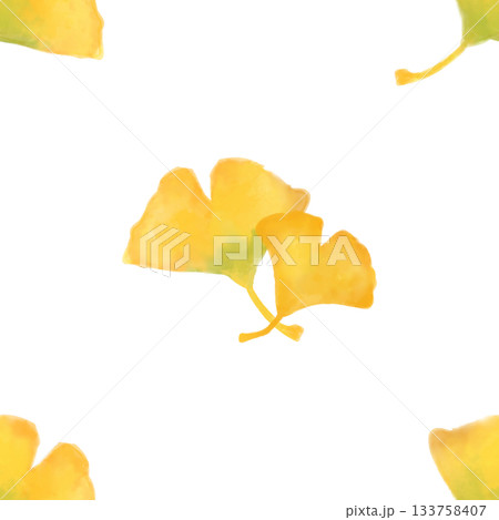 イチョウ 水彩シームレスパターン 背景素材 秋の葉 紅葉 イラスト デザイン素材 133758407