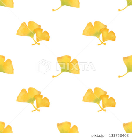 イチョウ 水彩シームレスパターン 背景素材 秋の葉 紅葉 イラスト デザイン素材 133758408