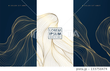 Luxury wave pattern, elegant gold lines, art deco elements. Vector premium abstract background, Japanese flowing water textures. Wine labels, chocolate packaging, gift boxes, menu Luxury wave pattern, elegant gold lines, art deco elements. Vector premium abstract background, Japanese flowing water textures. Wine labels, chocolate packaging, gift boxes, menu 133758474