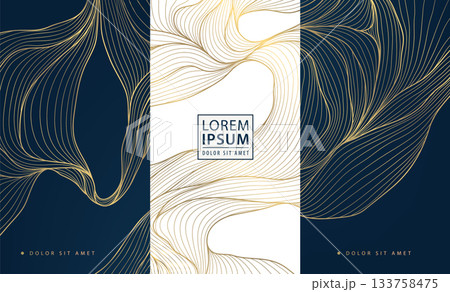 Luxury wave pattern, elegant gold lines, art deco elements. Vector premium abstract background, Japanese flowing water textures. Wine labels, chocolate packaging, gift boxes, menu Luxury wave pattern, elegant gold lines, art deco elements. Vector premium abstract background, Japanese flowing water textures. Wine labels, chocolate packaging, gift boxes, menu 133758475