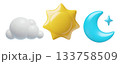 3d sun moon and cloud day and night plastic vector icons set isolated on white background 133758509