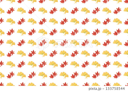 紅葉とイチョウ 水彩シームレスパターン 秋の葉 背景素材 イラスト デザイン素材 133758544
