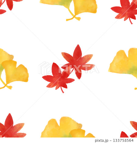 紅葉とイチョウ 水彩シームレスパターン 秋の葉 背景素材 イラスト デザイン素材 紅葉とイチョウ 水彩シームレスパターン 秋の葉 背景素材 イラスト デザイン素材 133758564