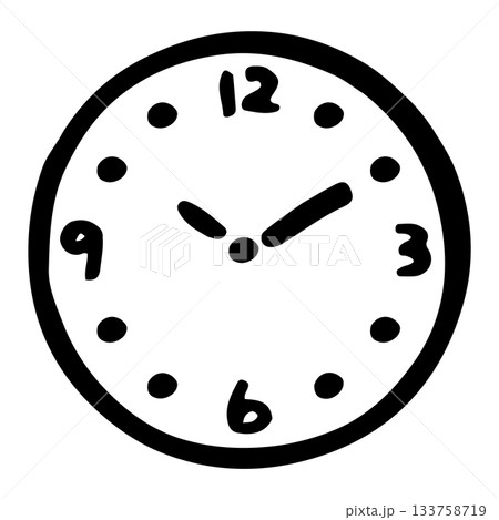 やさしい園じかんイラスト（時計シリーズ）｜簡略文字盤の時計（モノクロ・12・3・6・9） 133758719