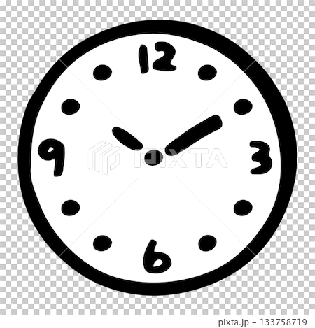 やさしい園じかんイラスト（時計シリーズ）｜簡略文字盤の時計（モノクロ・12・3・6・9） 133758719