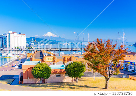 【静岡県】マリンパーク・清水港の風景　後方に富士山 133758756