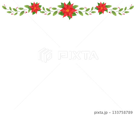 クリスマスフレーム ポインセチア 水彩風 イラスト 飾り枠 年賀状 カード 背景素材 133758789