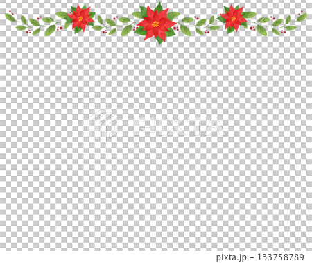 クリスマスフレーム ポインセチア 水彩風 イラスト 飾り枠 年賀状 カード 背景素材 133758789