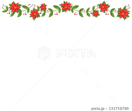 クリスマスフレーム ポインセチア 水彩風 イラスト 飾り枠 年賀状 カード 背景素材 133758790