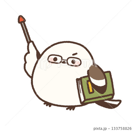 本と指し棒を持ったシマエナガ 133758826