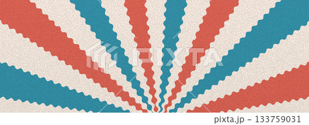 Groovy red and blue circus pinwheel. Retro starburst background. Sun rays abstract scallop illustration with grainy noise. Vector wavy carnival decoration. Radial stripes vintage backdrop 133759031