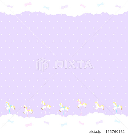 もくもくリボンな木馬のファンシー紫フレーム　正方形 133760181