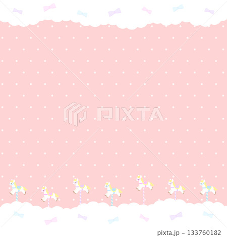 もくもくリボンな木馬のファンシー赤フレーム　正方形 133760182