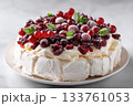 Pavlova Cake with berry cranberries on white background 133761053