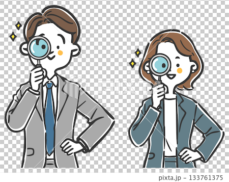虫眼鏡をのぞくビジネスパーソン　上半身　ベクター 133761375