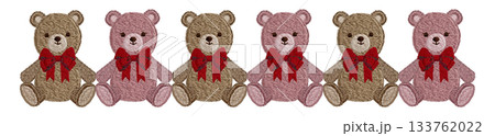 【茶色とピンクのテディベアのライン】手刺繍イラスト素材 133762022