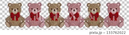 【茶色とピンクのテディベアのライン】手刺繍イラスト素材 133762022