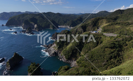 あいあい岬（奥石廊）と海岸線（空撮） - 静岡県南伊豆町,日本 133762072